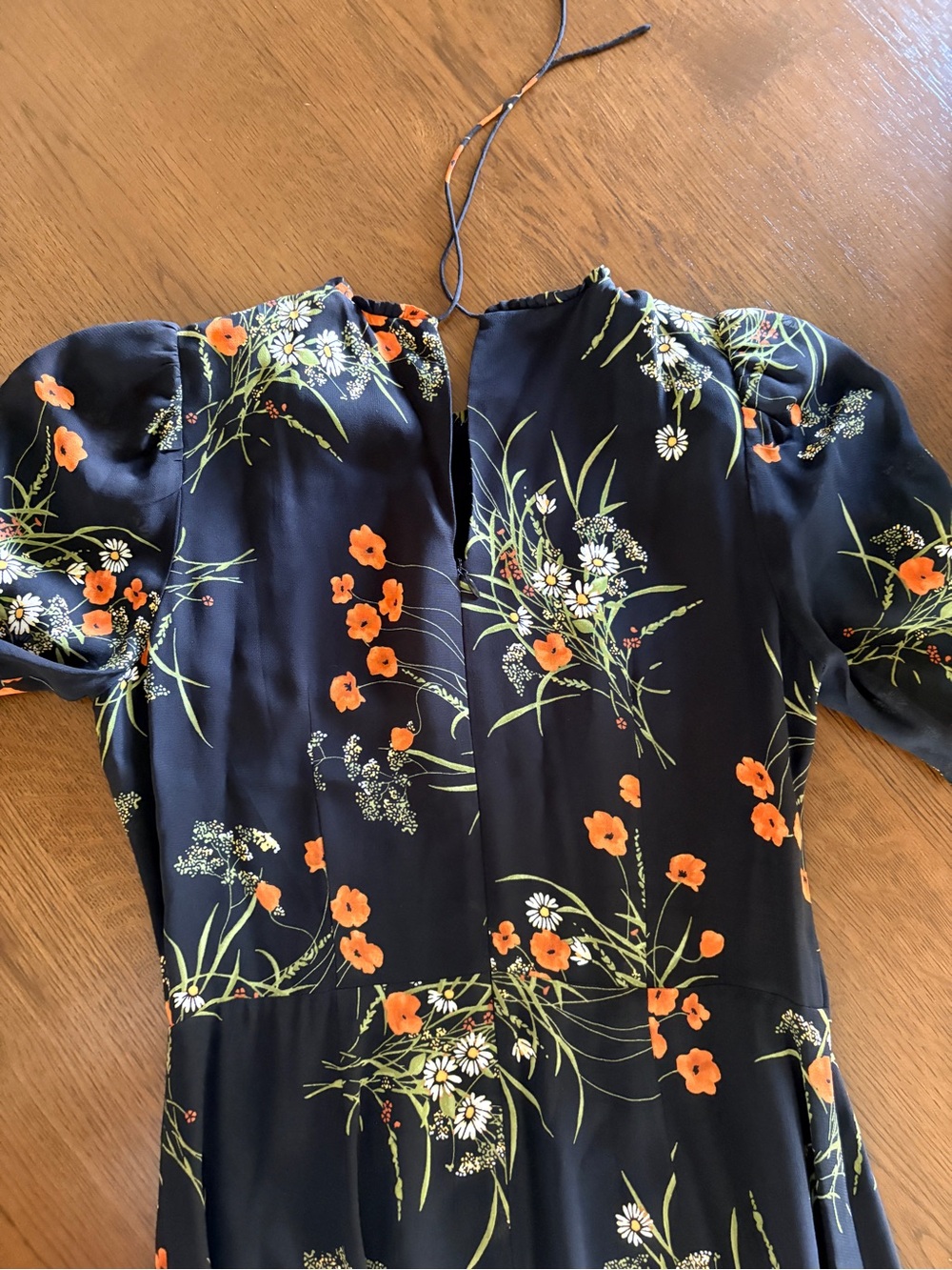 Reformation Black Floral Midi Dress with Orange and Green Print - Picture 7 of 7